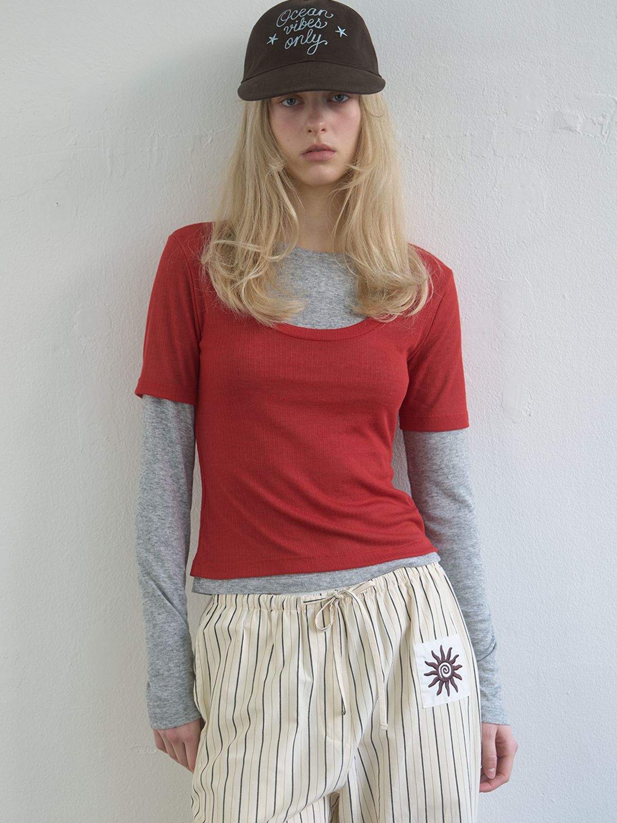 기준(KIJUN) Layered Jersey Top Red
