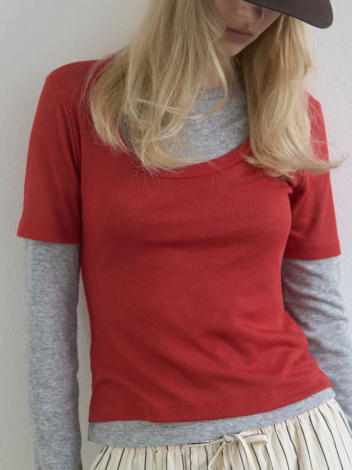 기준(KIJUN) Layered Jersey Top Red