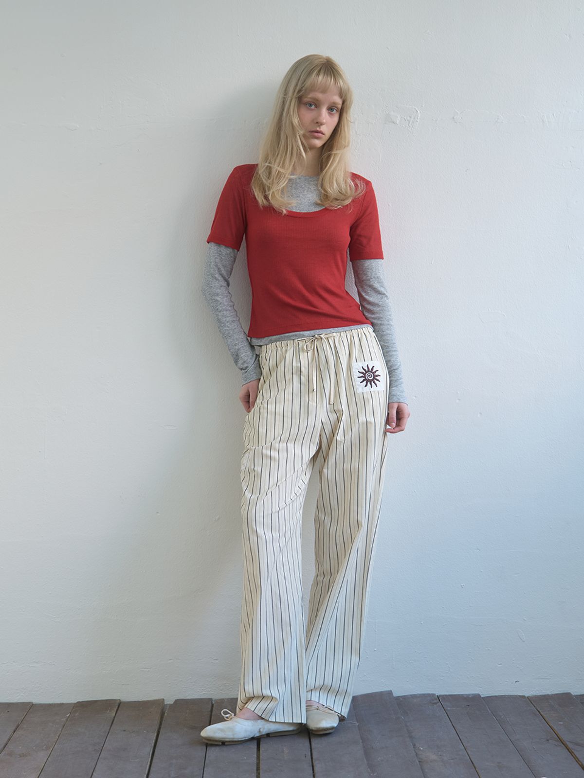 기준(KIJUN) Layered Jersey Top Red