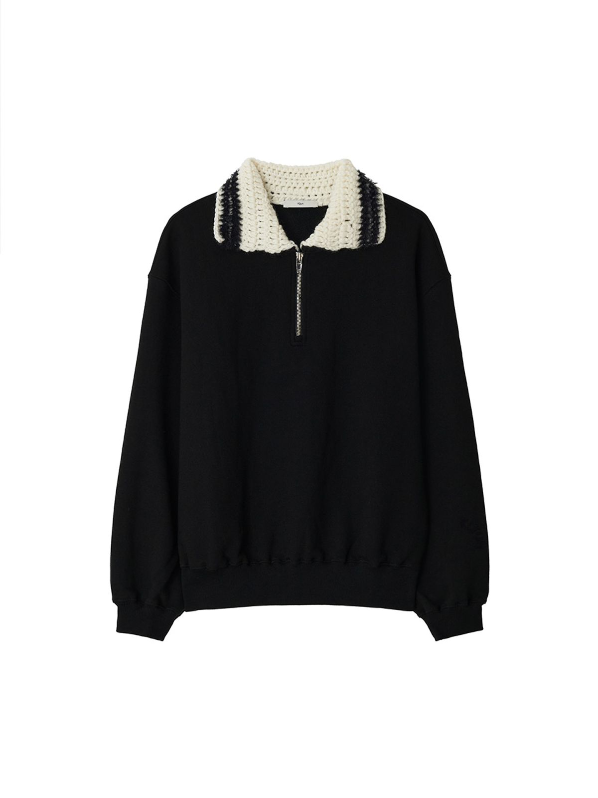 기준(KIJUN) Crochet Collar Half Zip-Up Pullover Black