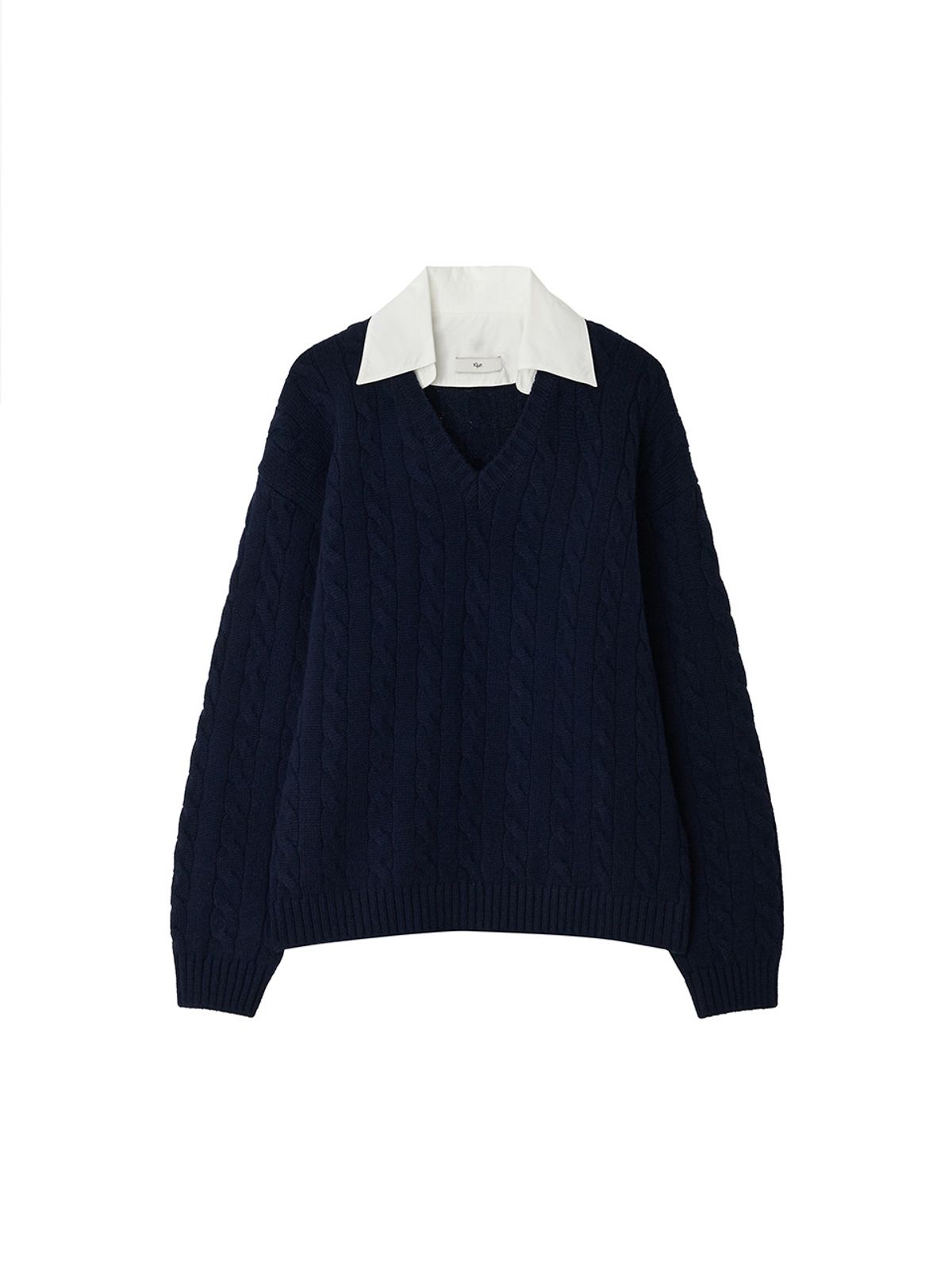 기준(KIJUN) Shirt Collar V-Neck Knit Navy