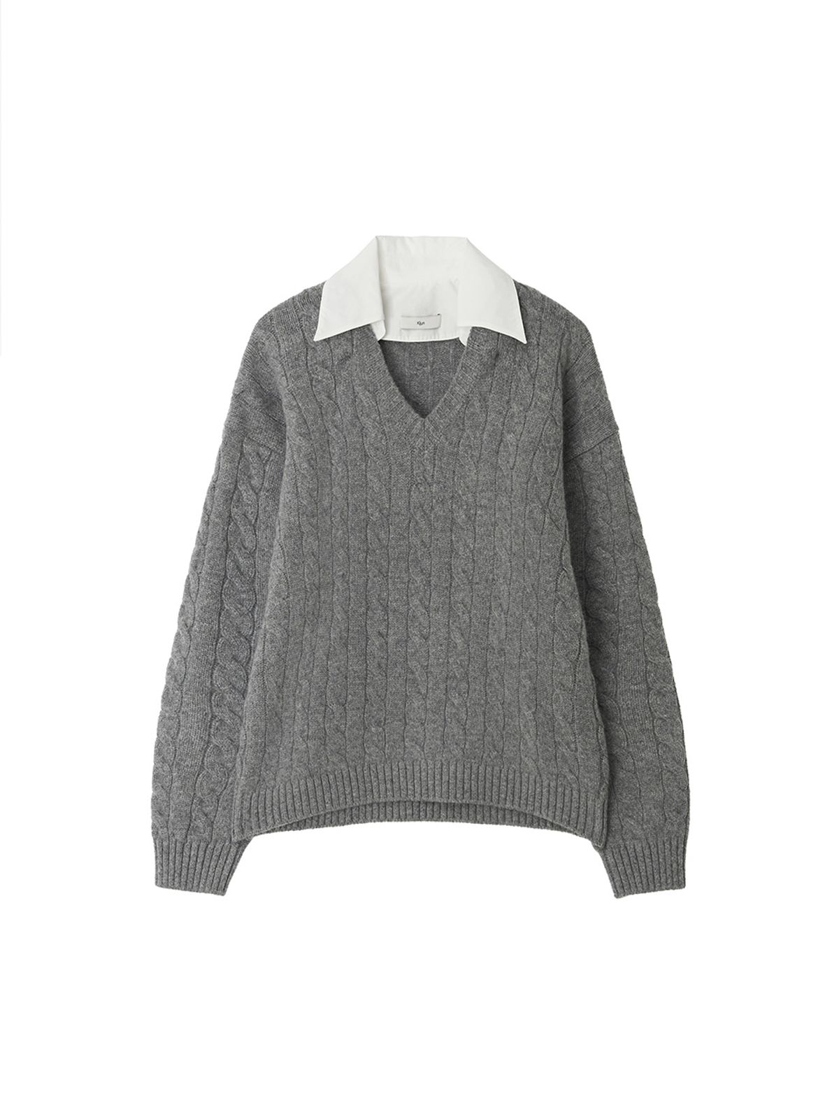 기준(KIJUN) Shirt Collar V-Neck Knit Melange Grey