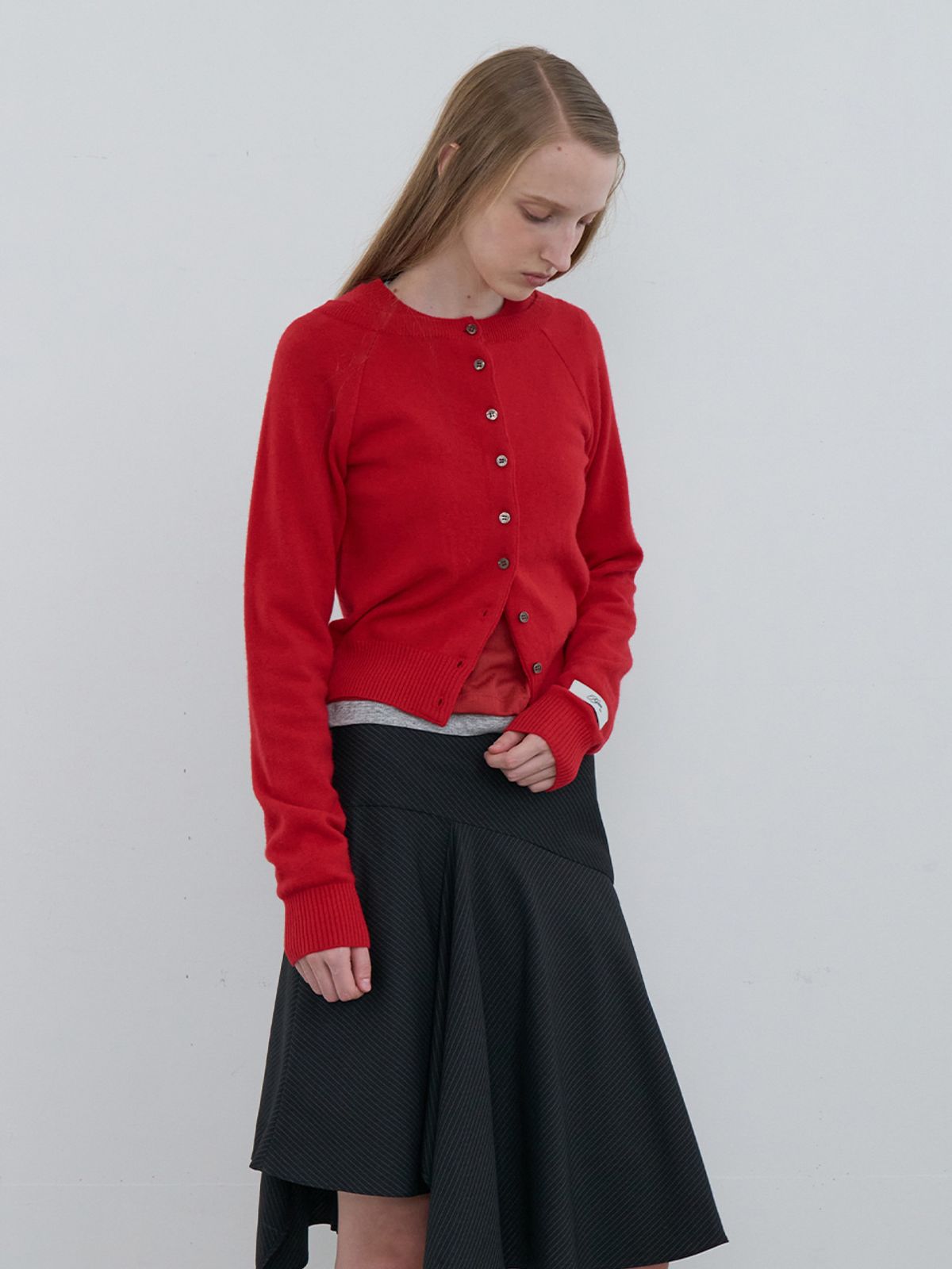 기준(KIJUN) Double Neck Knit Cardigan Red