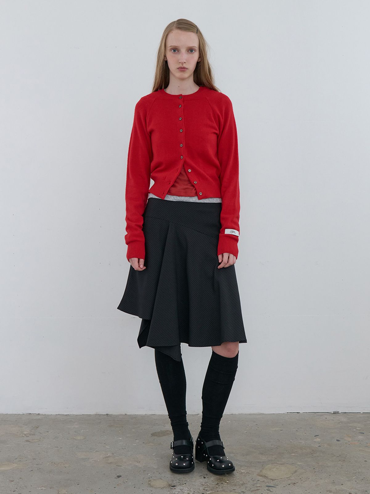 기준(KIJUN) Double Neck Knit Cardigan Red