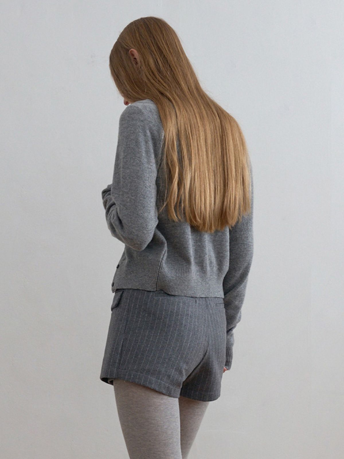 기준(KIJUN) Double Neck Knit Cardigan Melange Grey