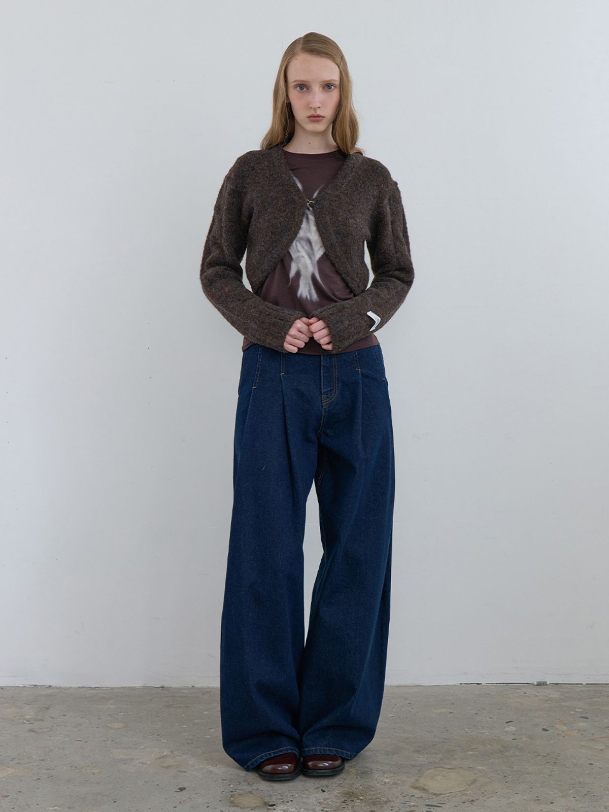 기준(KIJUN) Cable Knit Bolero Dark Brown