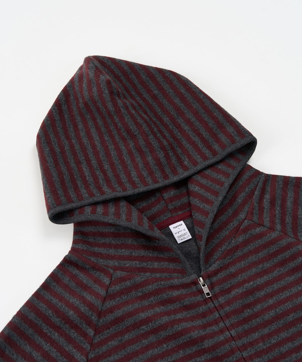 토피(TOFFEE) 스트라이프 플리스 후드 집업 (BURGUNDY/CHARCOAL)