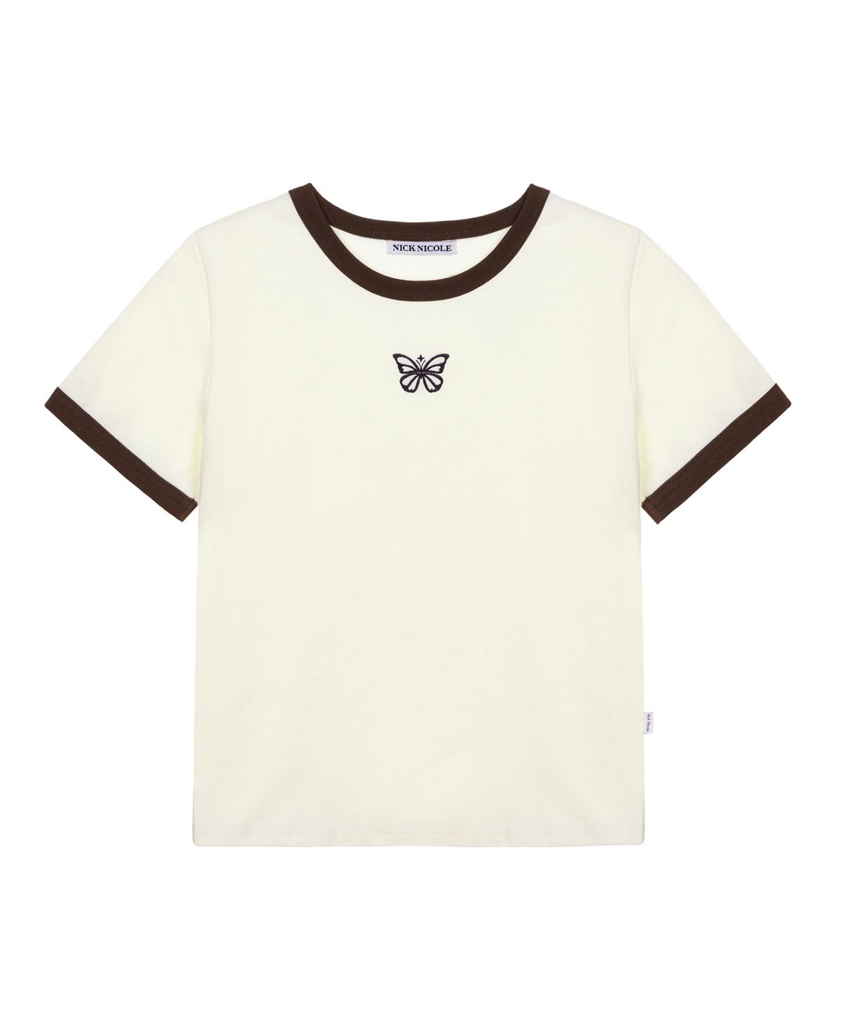 닉앤니콜(NICK&NICOLE) BUTTERFLY CONTRAST RINGER TOP_CREAM BROWN
