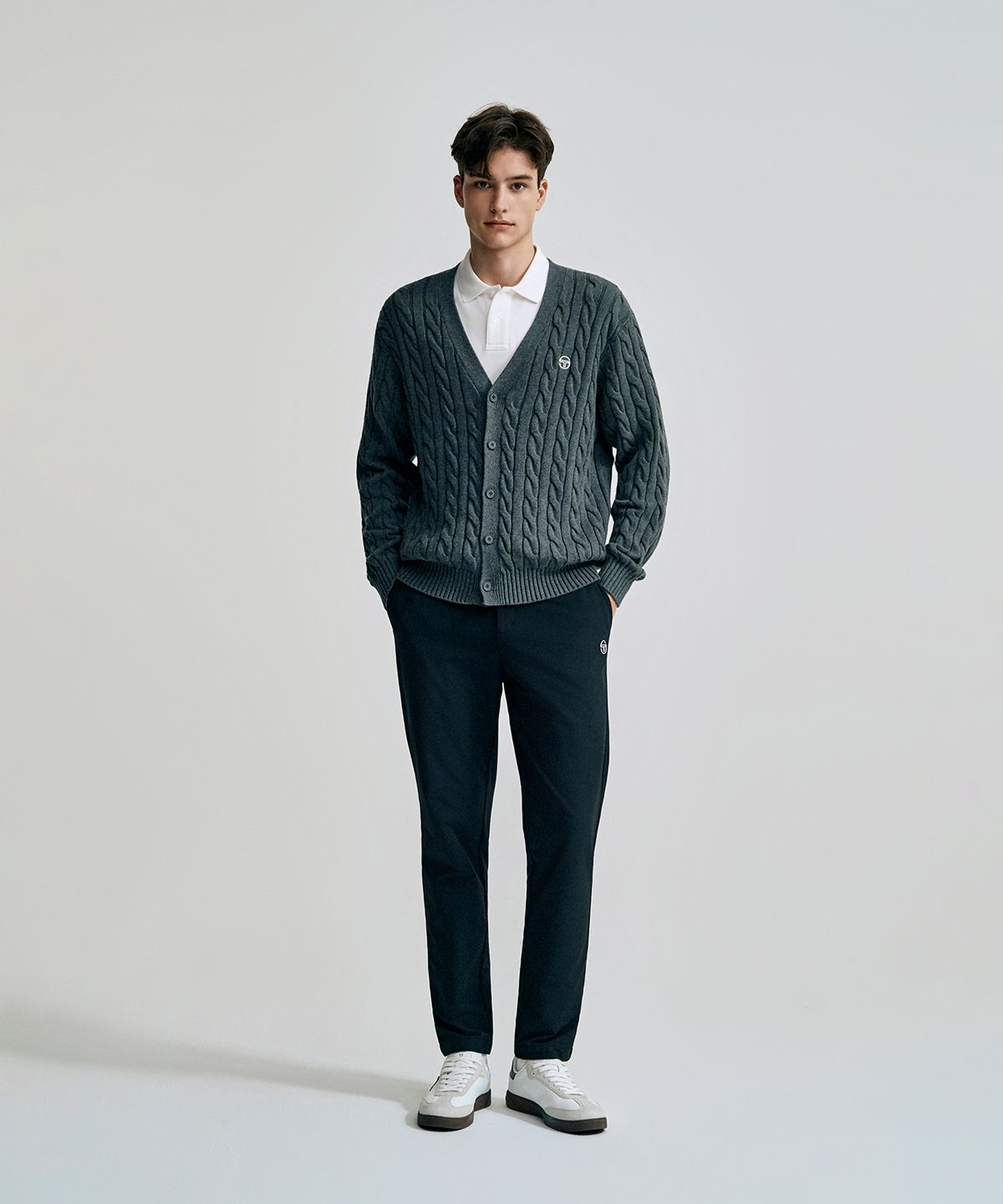 세르지오 타키니(SERGIO TACCHINI) M 브이넥 케이블 스웨터 가디건 (D.Melange Grey)