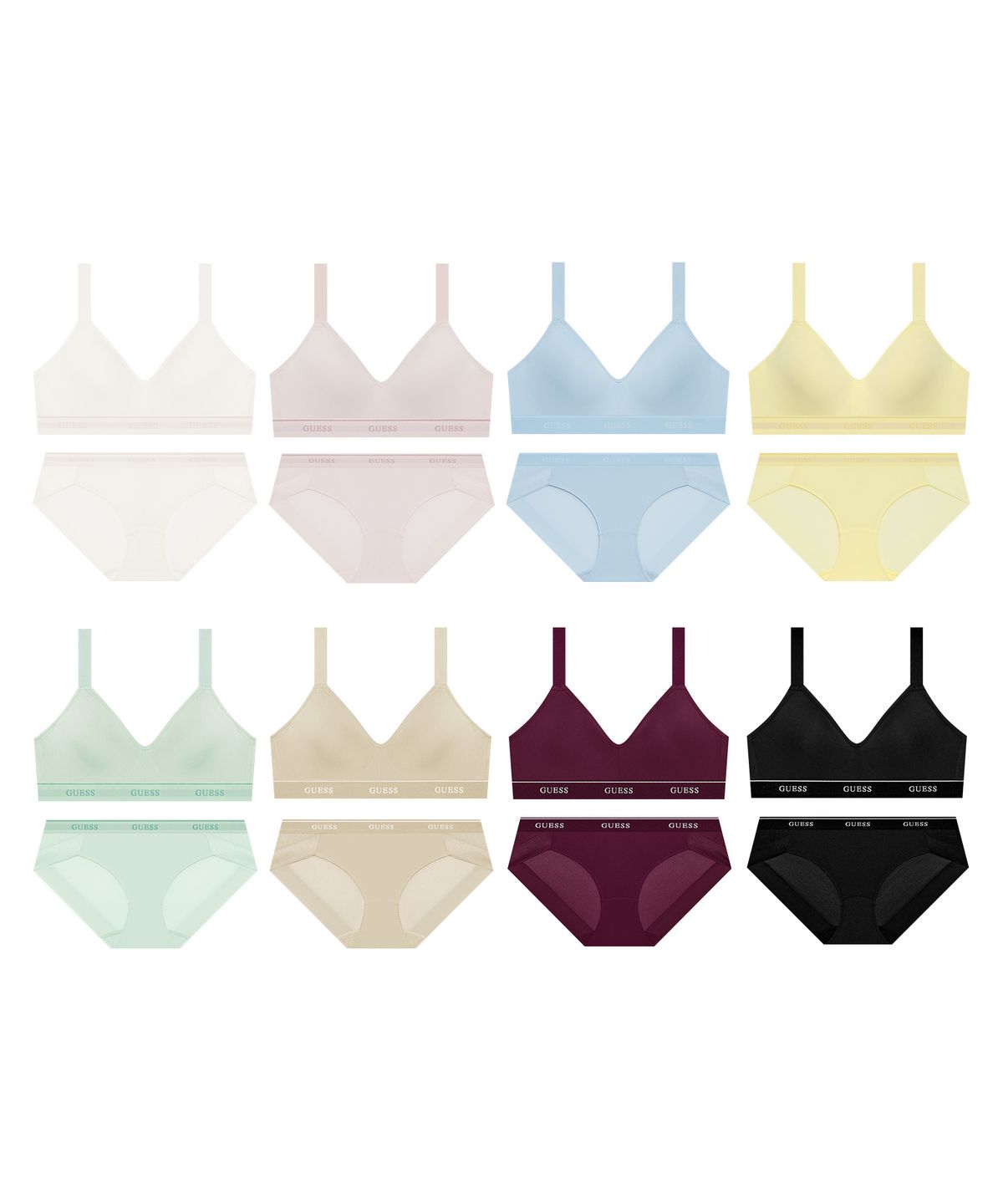 게스언더웨어(GUESS UNDERWEAR) 에어로쿨 이지푸시 노와이어 브라 팬티 세트