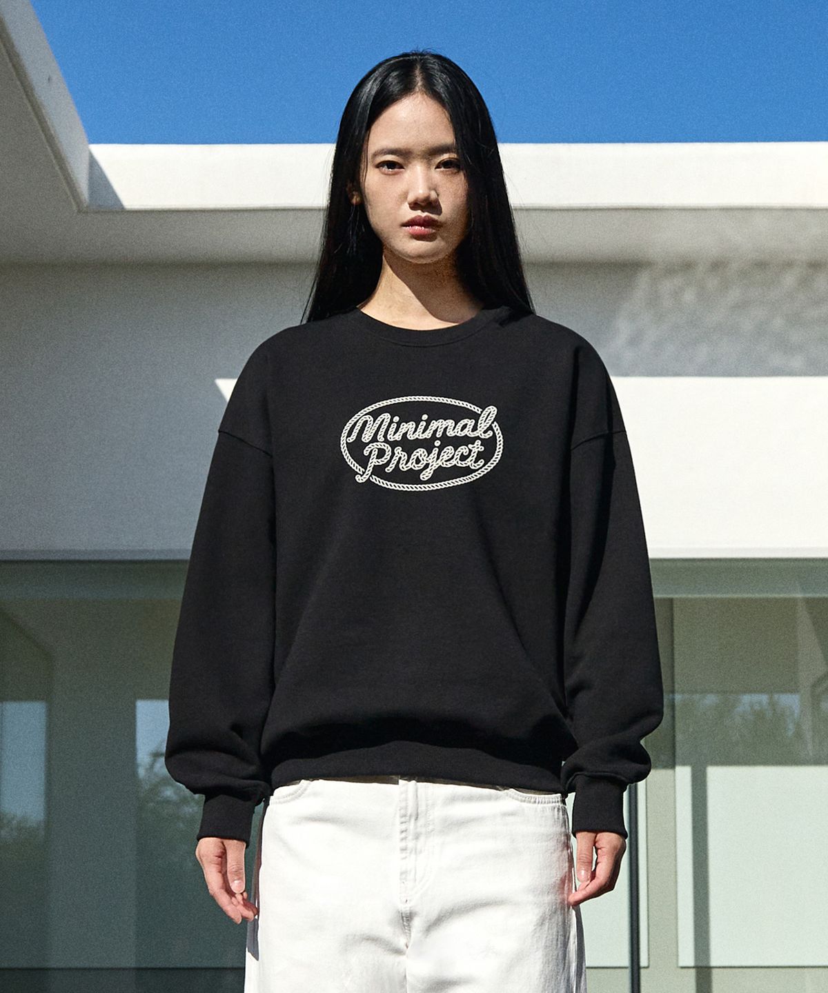 미니멀프로젝트(MINIMALPROJECT) 코지 오버핏 맨투맨 티셔츠 MMT143-Z [BLACK]
