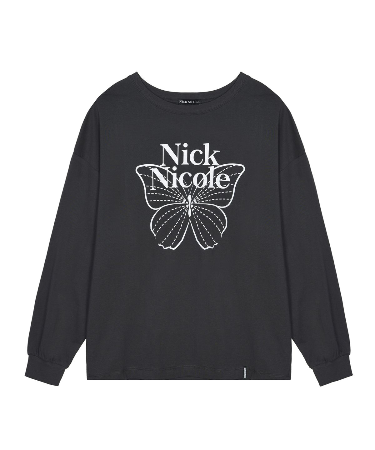 닉앤니콜(NICK&NICOLE) BUTTERFLY SIGNATURE LS TOP_CHARCOAL WHITE