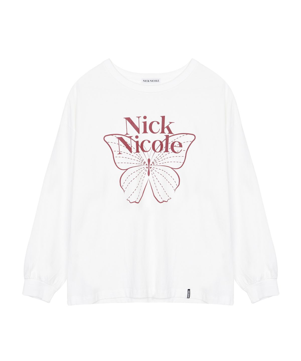 닉앤니콜(NICK&NICOLE) BUTTERFLY SIGNATURE LS TOP_WHITE BURGUNDY