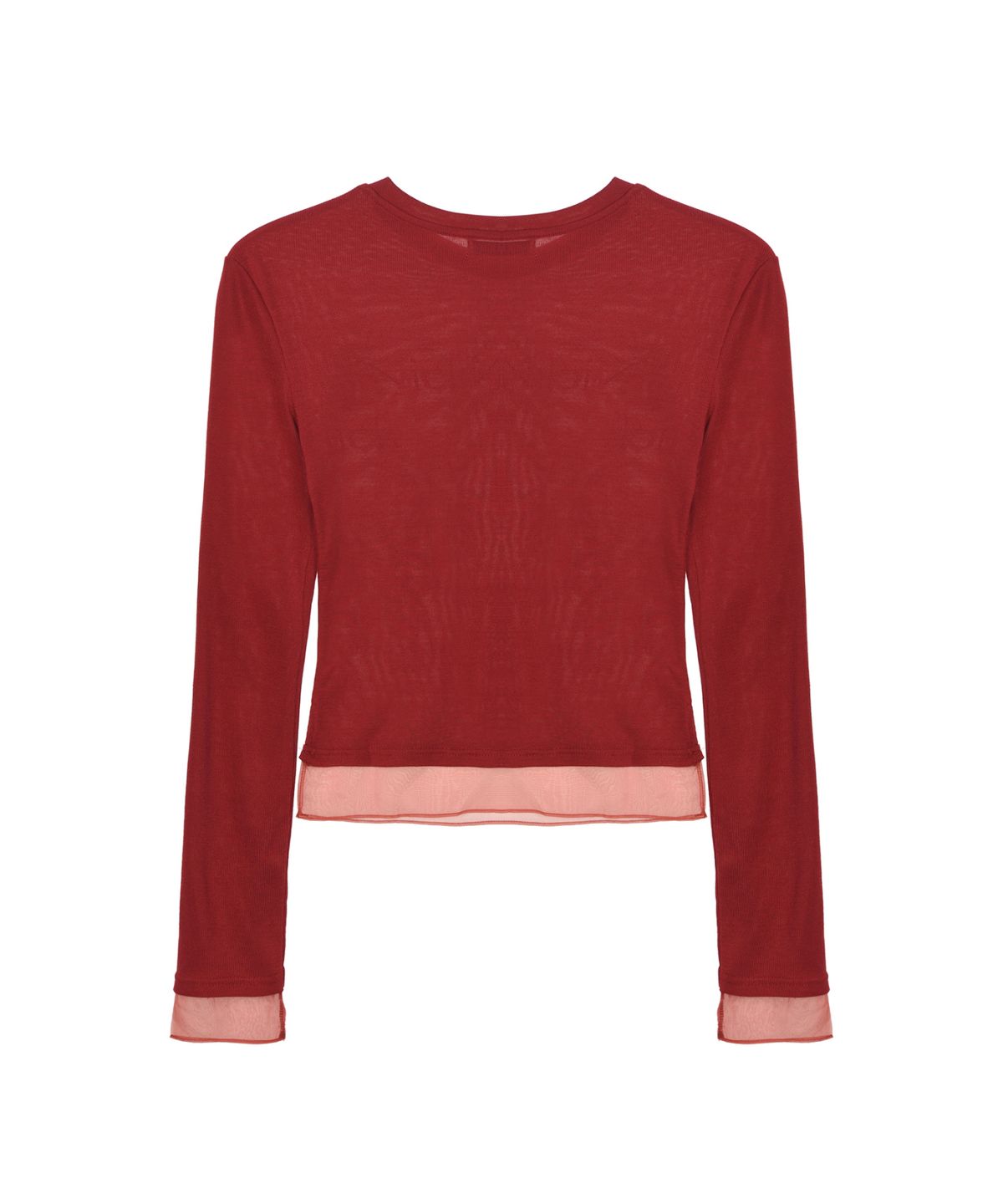 닉앤니콜(NICK&NICOLE) NICOLE SHEER LAYERED LOGO SLEEVE TOP_RED