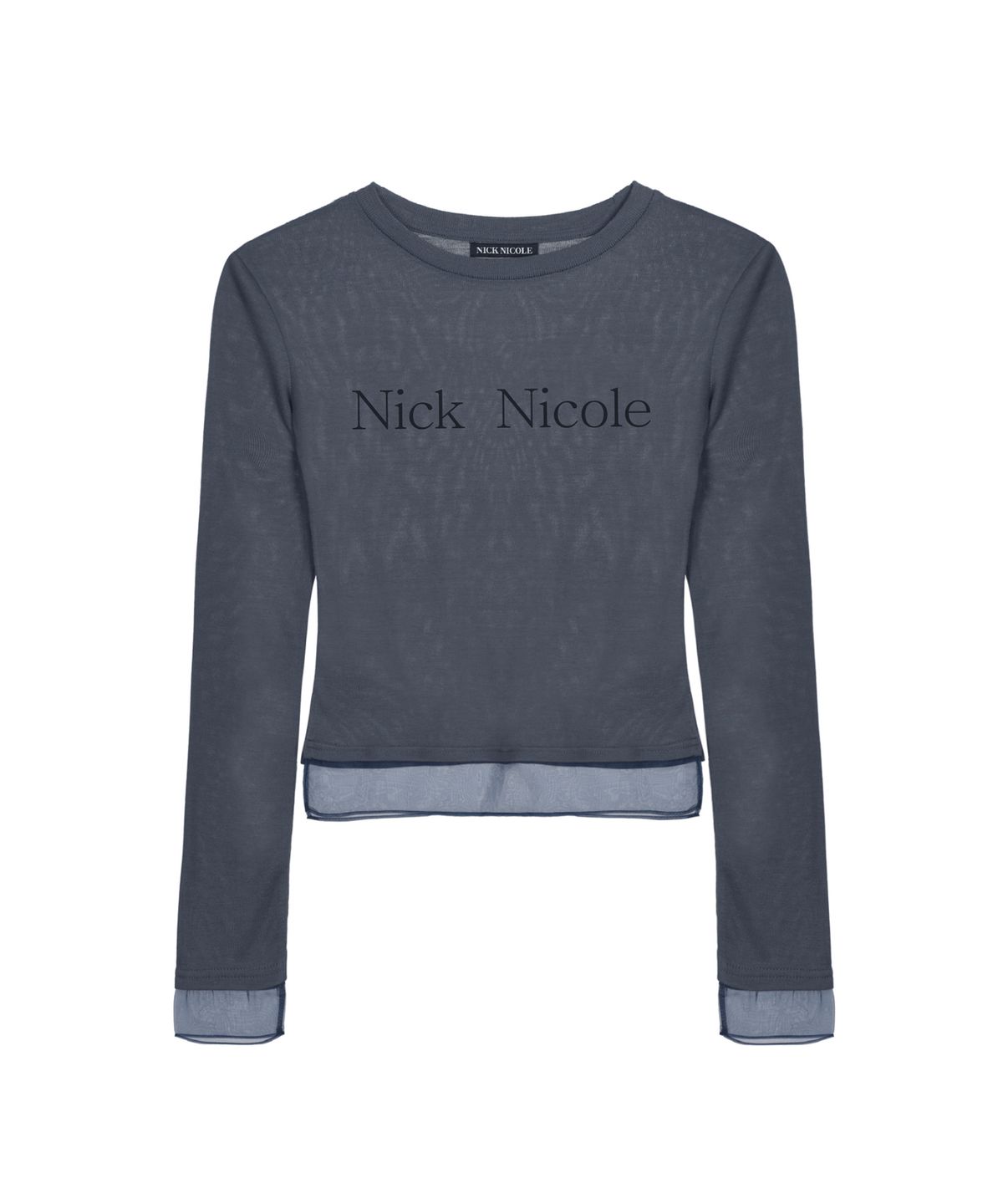 닉앤니콜(NICK&NICOLE) NICOLE SHEER LAYERED LOGO SLEEVE TOP_NAVY
