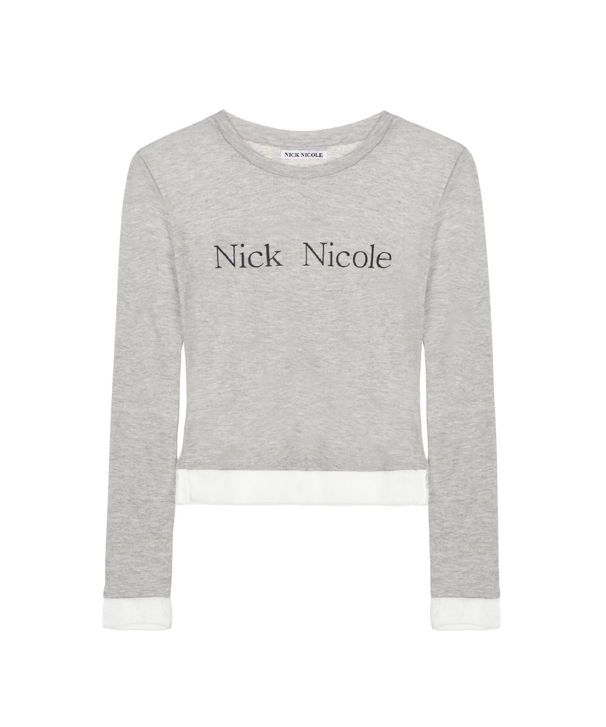 닉앤니콜(NICK&NICOLE) NICOLE SHEER LAYERED LOGO SLEEVE TOP_GRAY
