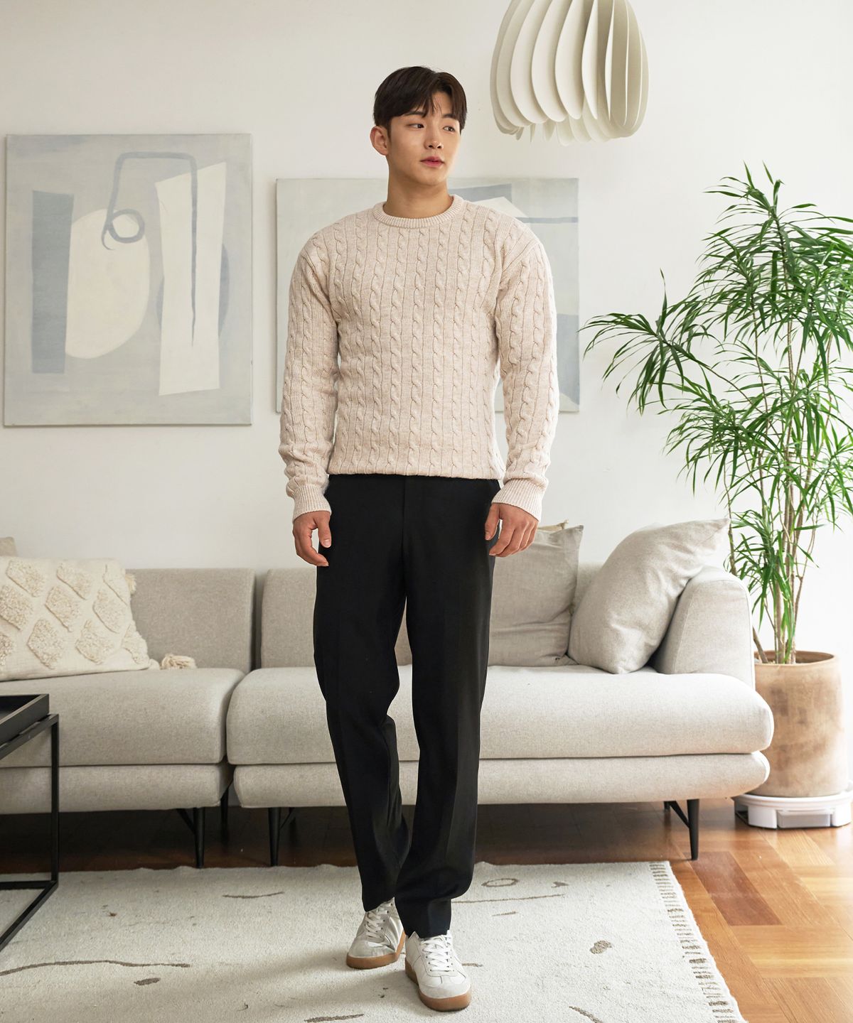 핵쿨남(HECKCOOLNAM) 어깨넓어보이는 남자 머슬핏 꽈배기 니트
