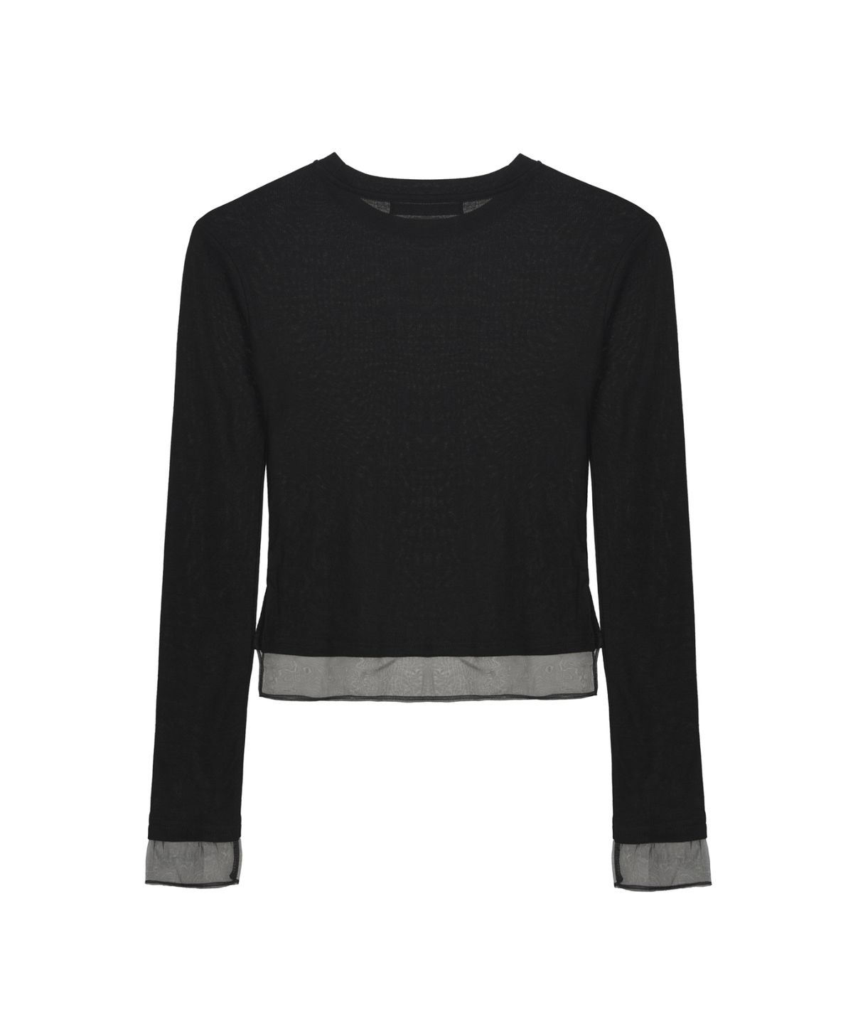 닉앤니콜(NICK&NICOLE) NICOLE SHEER LAYERED LOGO SLEEVE TOP_BLACK