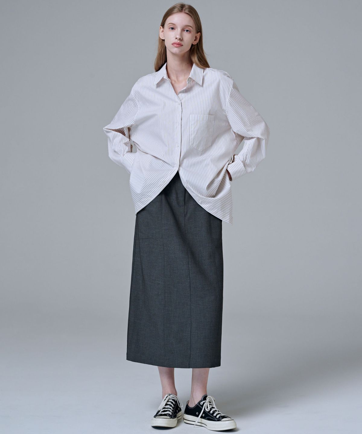 마롭(MALOUPE) 3107 스트레치 H 라인 스커트 (다크그레이)
