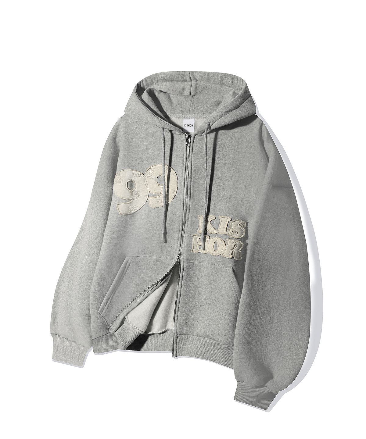 키쇼르(KISHOR) (기모)99 applique hood zip-up_GRAY