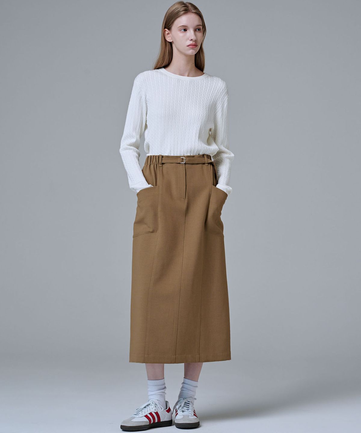 마롭(MALOUPE) 3107 스트레치 H 라인 스커트 (베이지)