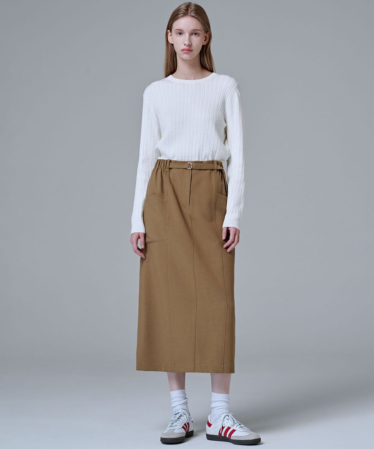 마롭(MALOUPE) 3107 스트레치 H 라인 스커트 (베이지)