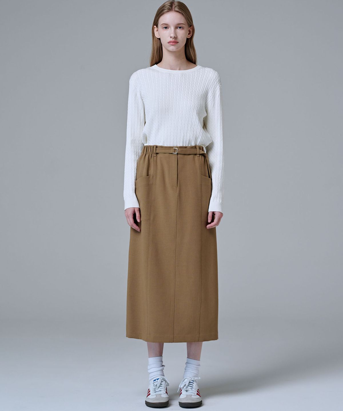 마롭(MALOUPE) 3107 스트레치 H 라인 스커트 (베이지)