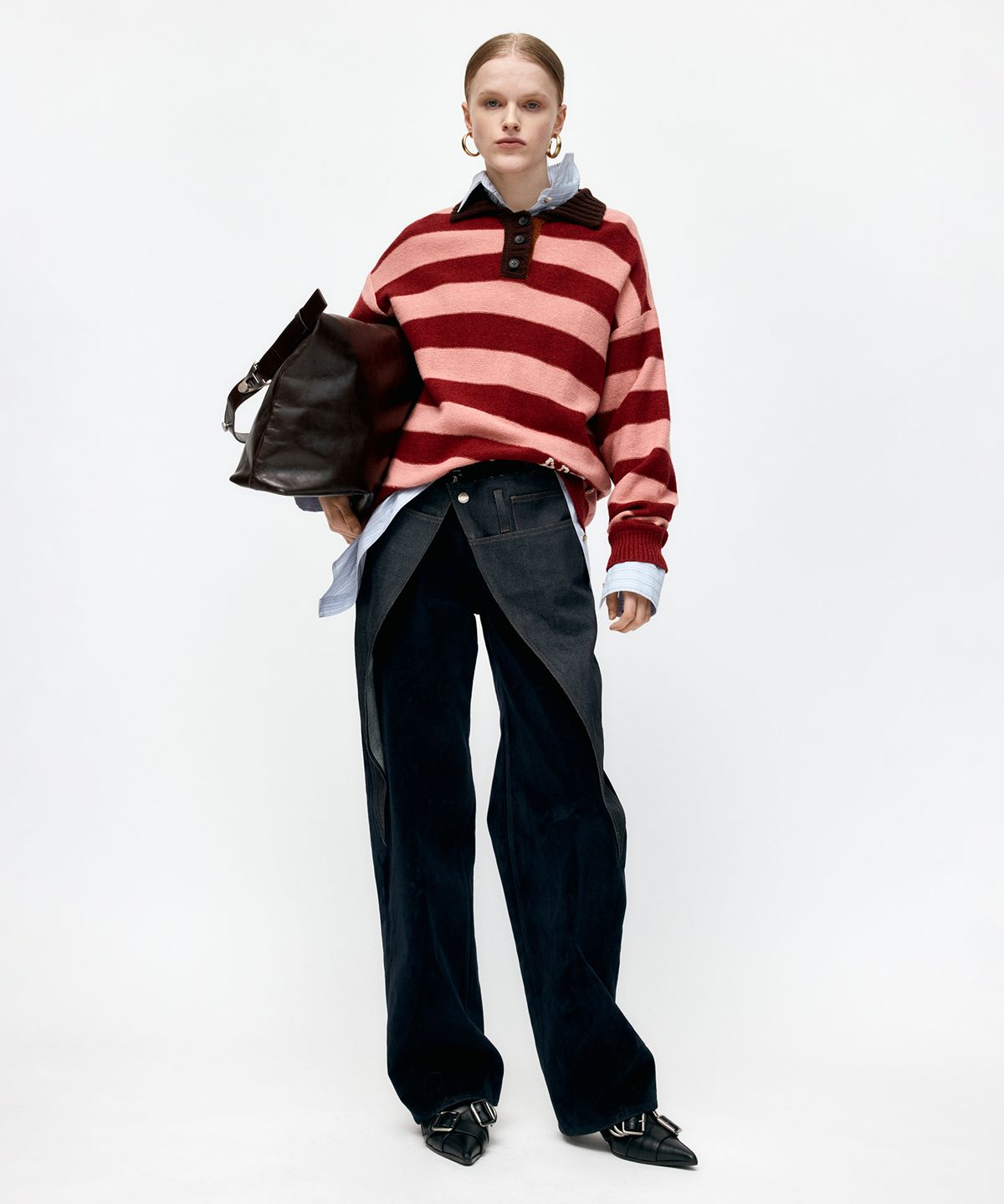 앤더슨벨(ADSB ANDERSSON BELL) LOOSE-FIT STRIPE COLLAR SWEATER atb1399w(PINK/RED WINE)