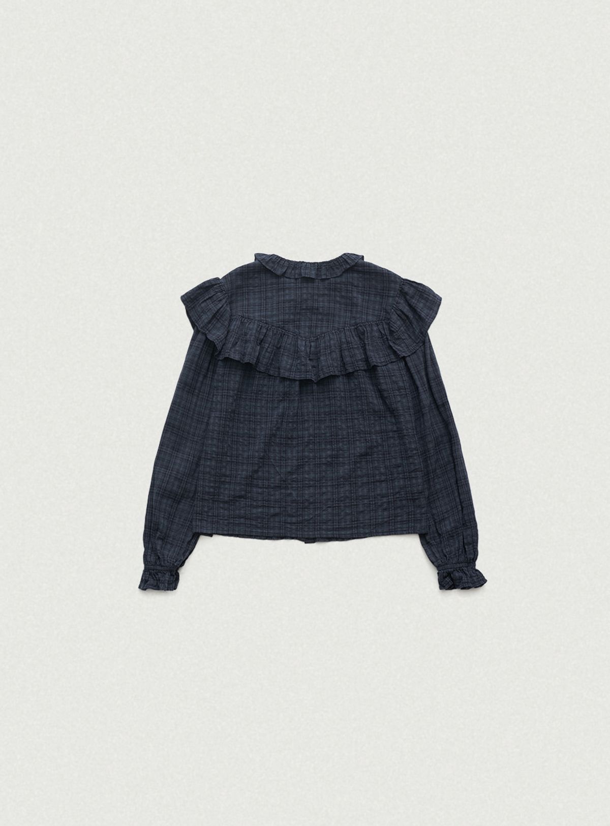 더바넷(THEBARNNET) Panele Check Ruffled Blouse_Navy