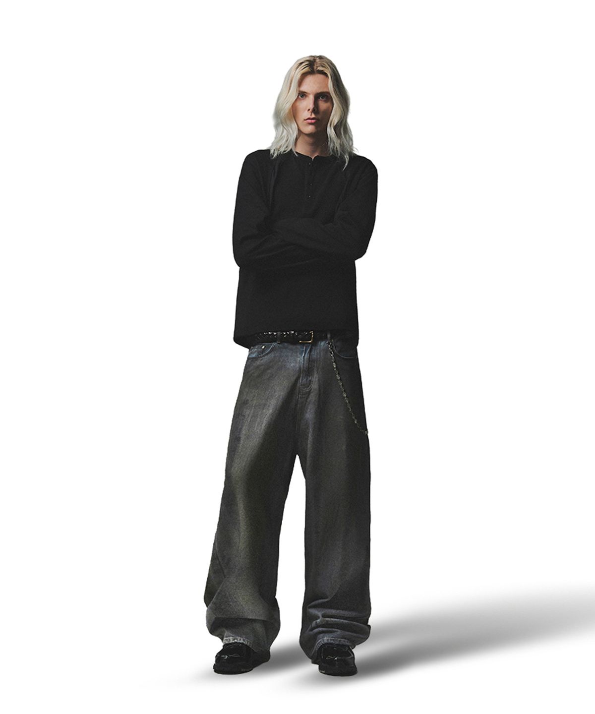 낫포너드(NOT4NERD) Brush Stroke Washed Denim Pants - Deep Blue