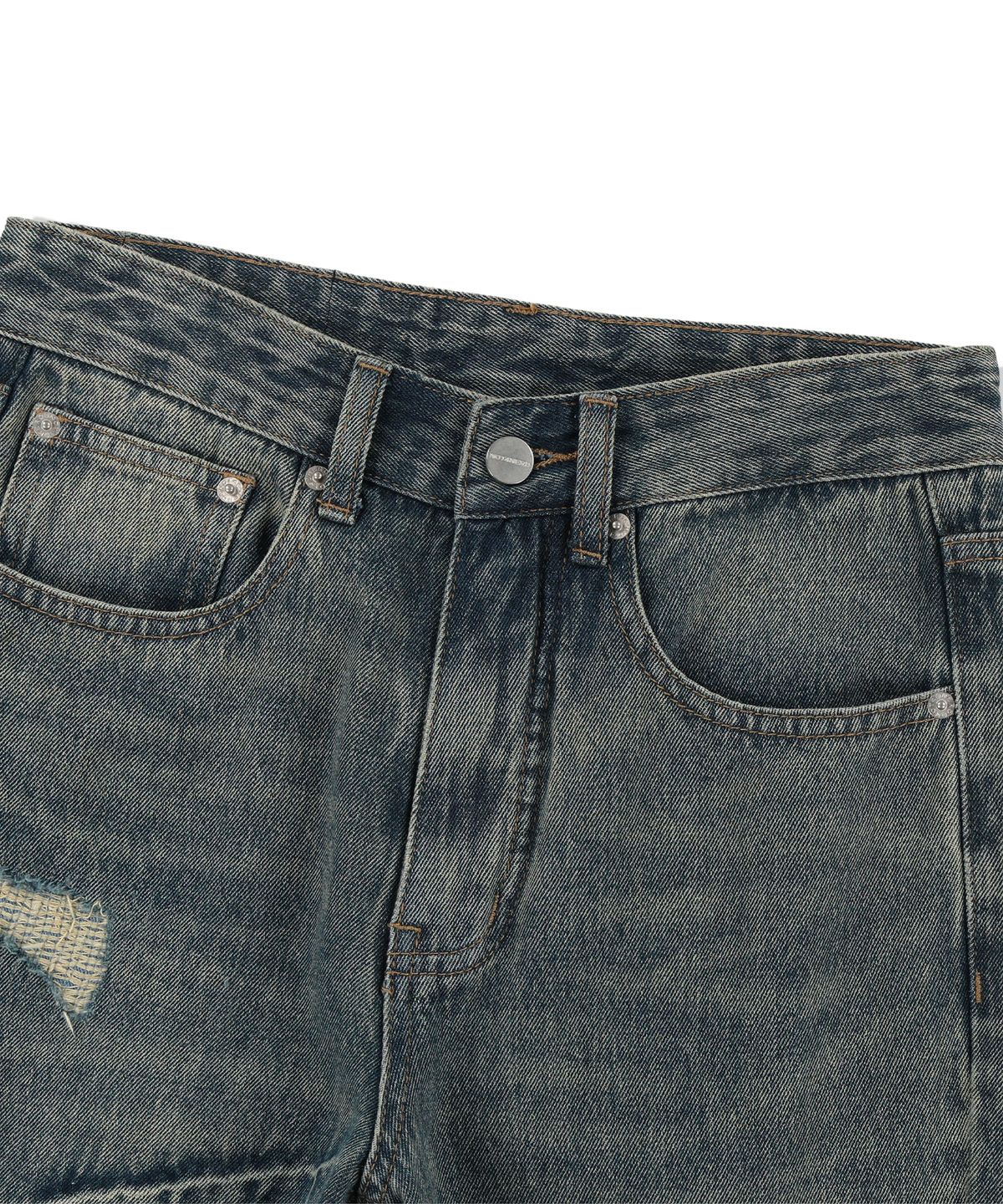 낫포너드(NOT4NERD) Destroyed Sand Washed Semi Flare Fit Denim Pants - Deep Blue