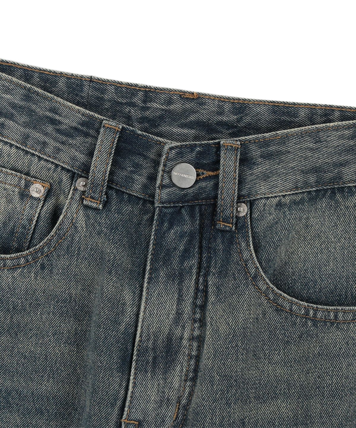 낫포너드(NOT4NERD) Destroyed Sand Washed Semi Flare Fit Denim Pants - Deep Blue