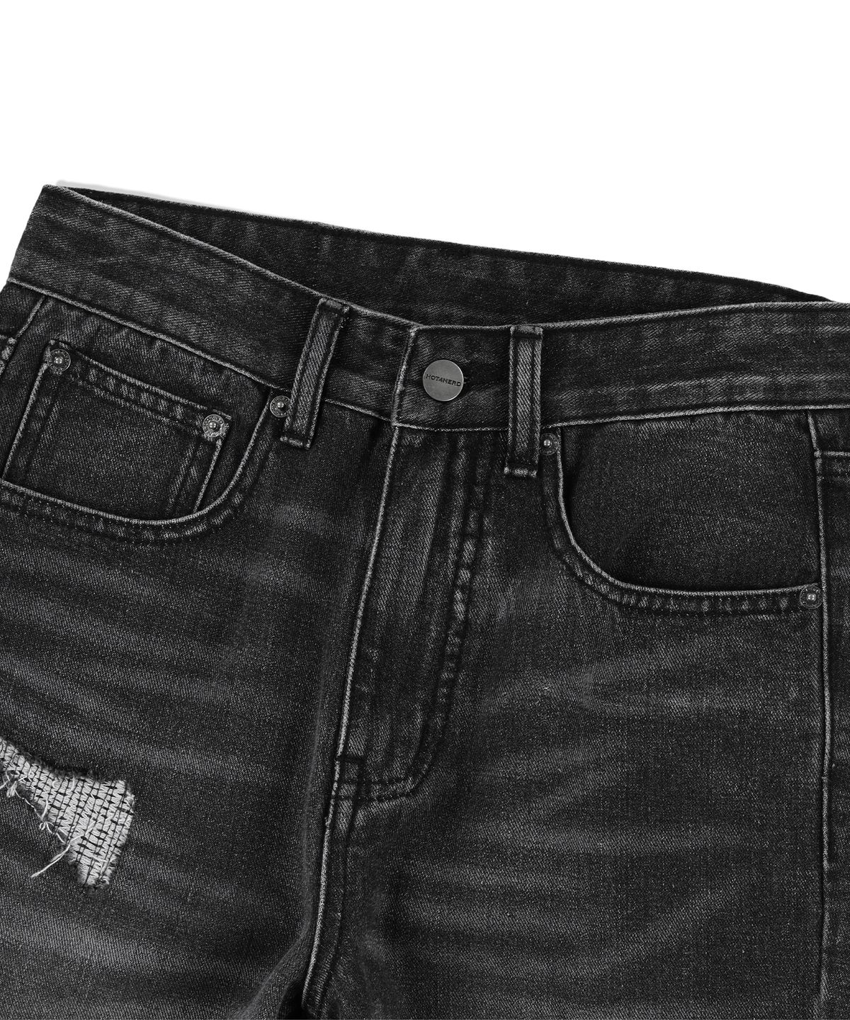 낫포너드(NOT4NERD) Destroyed Sand Washed Semi Flare Fit Denim Pants - Black