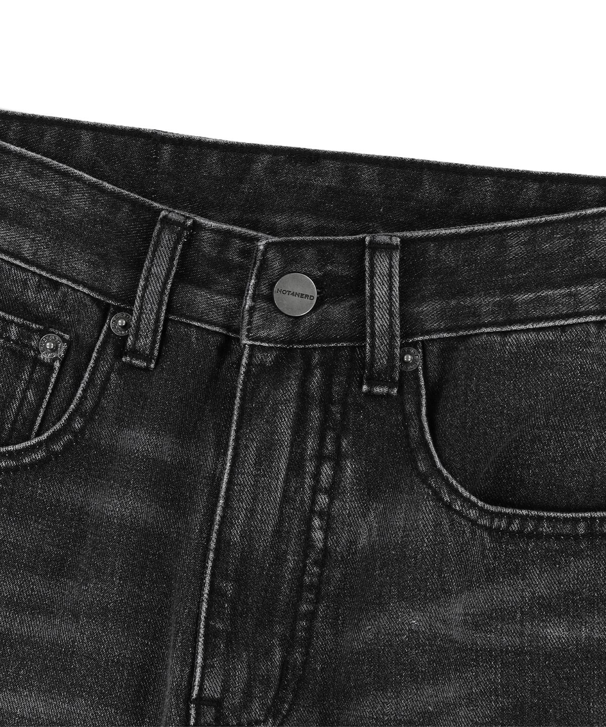 낫포너드(NOT4NERD) Destroyed Sand Washed Semi Flare Fit Denim Pants - Black