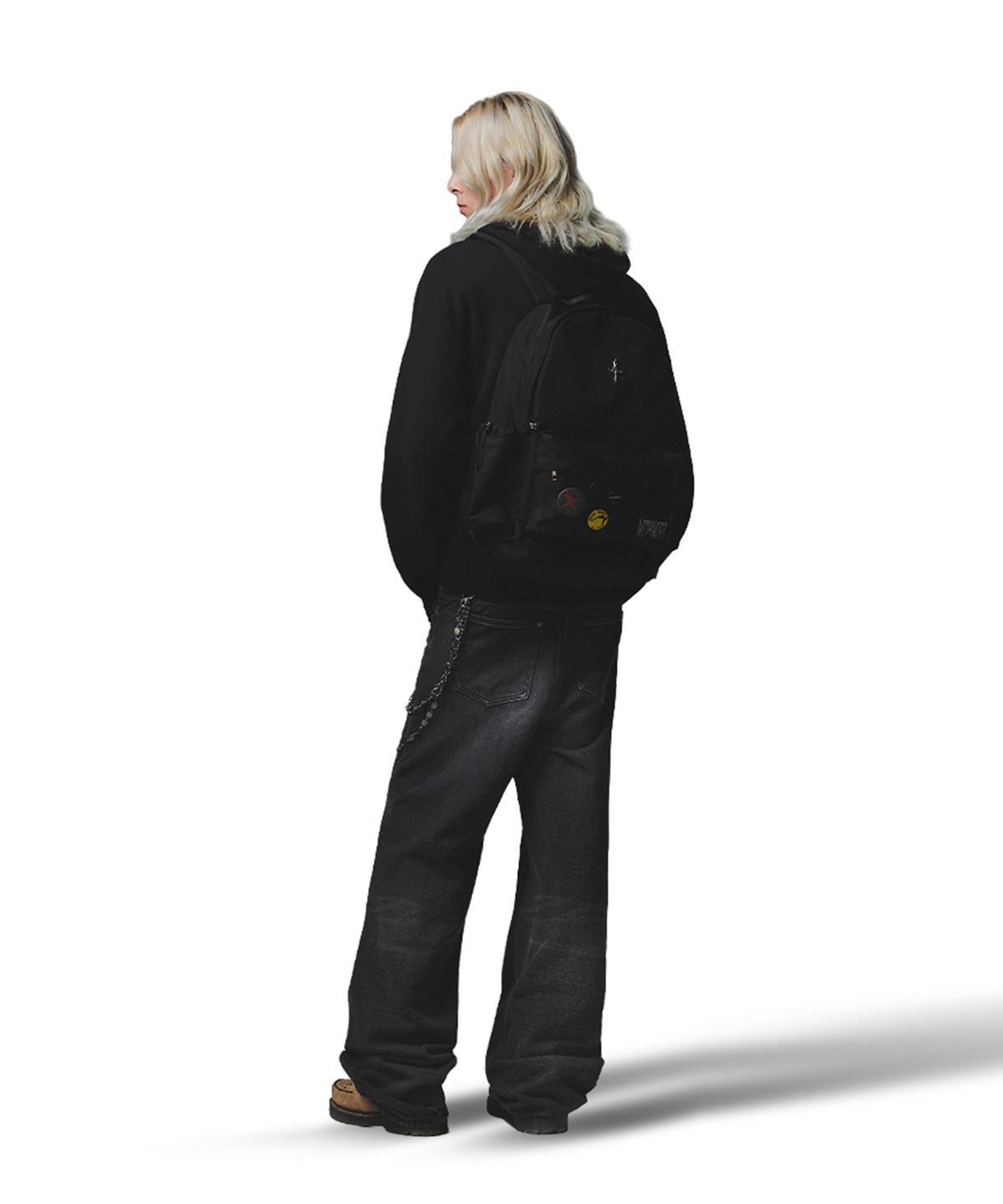 낫포너드(NOT4NERD) Destroyed Sand Washed Semi Flare Fit Denim Pants - Black