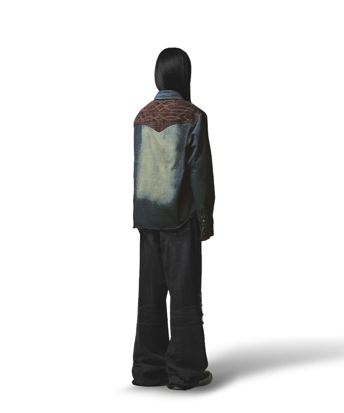 낫포너드(NOT4NERD) Destroyed Sand Washed Semi Flare Fit Denim Pants - Black