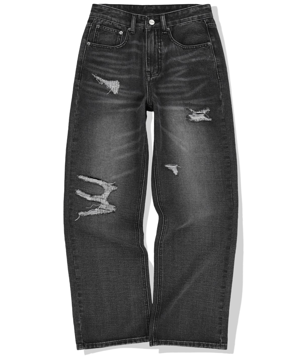 낫포너드(NOT4NERD) Destroyed Sand Washed Semi Flare Fit Denim Pants - Black