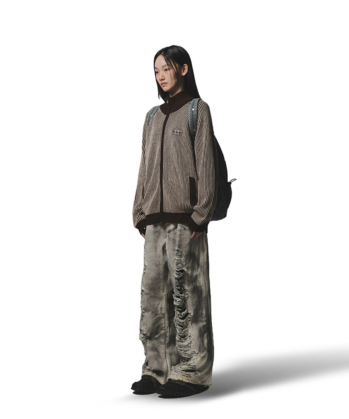 낫포너드(NOT4NERD) Camo Layered Destroyed Denim Pants - Ivory