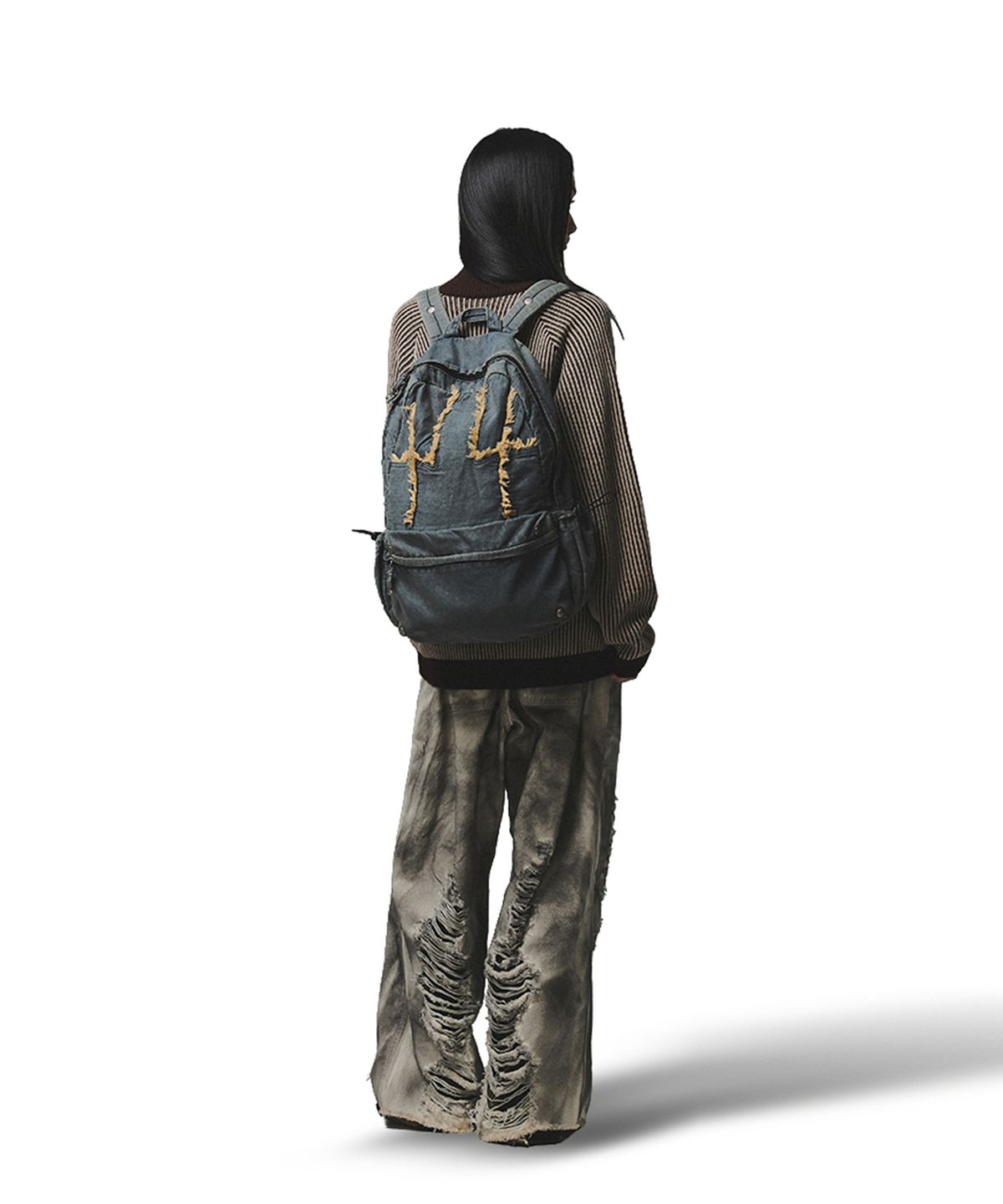 낫포너드(NOT4NERD) Camo Layered Destroyed Denim Pants - Ivory