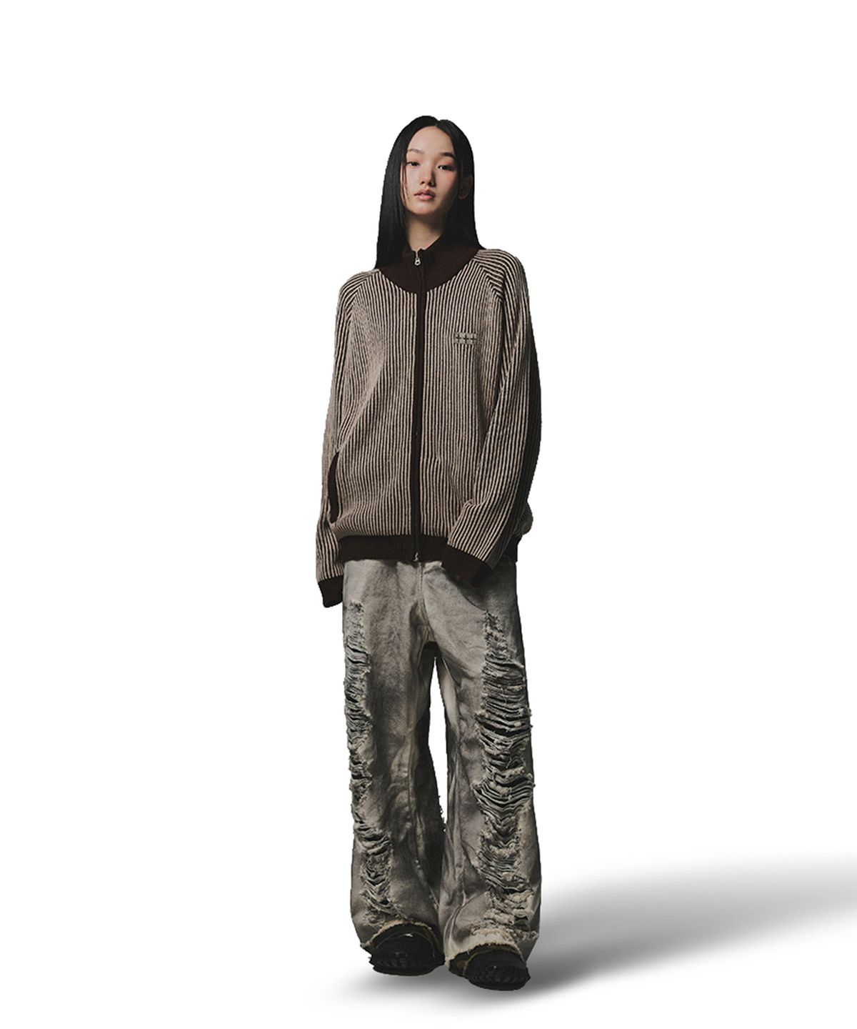 낫포너드(NOT4NERD) Camo Layered Destroyed Denim Pants - Ivory