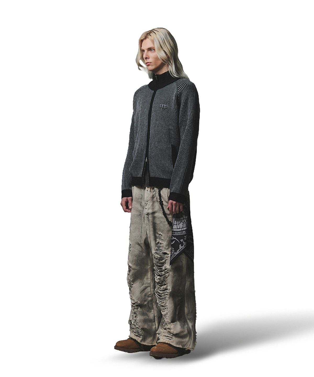 낫포너드(NOT4NERD) Camo Layered Destroyed Denim Pants - Ivory