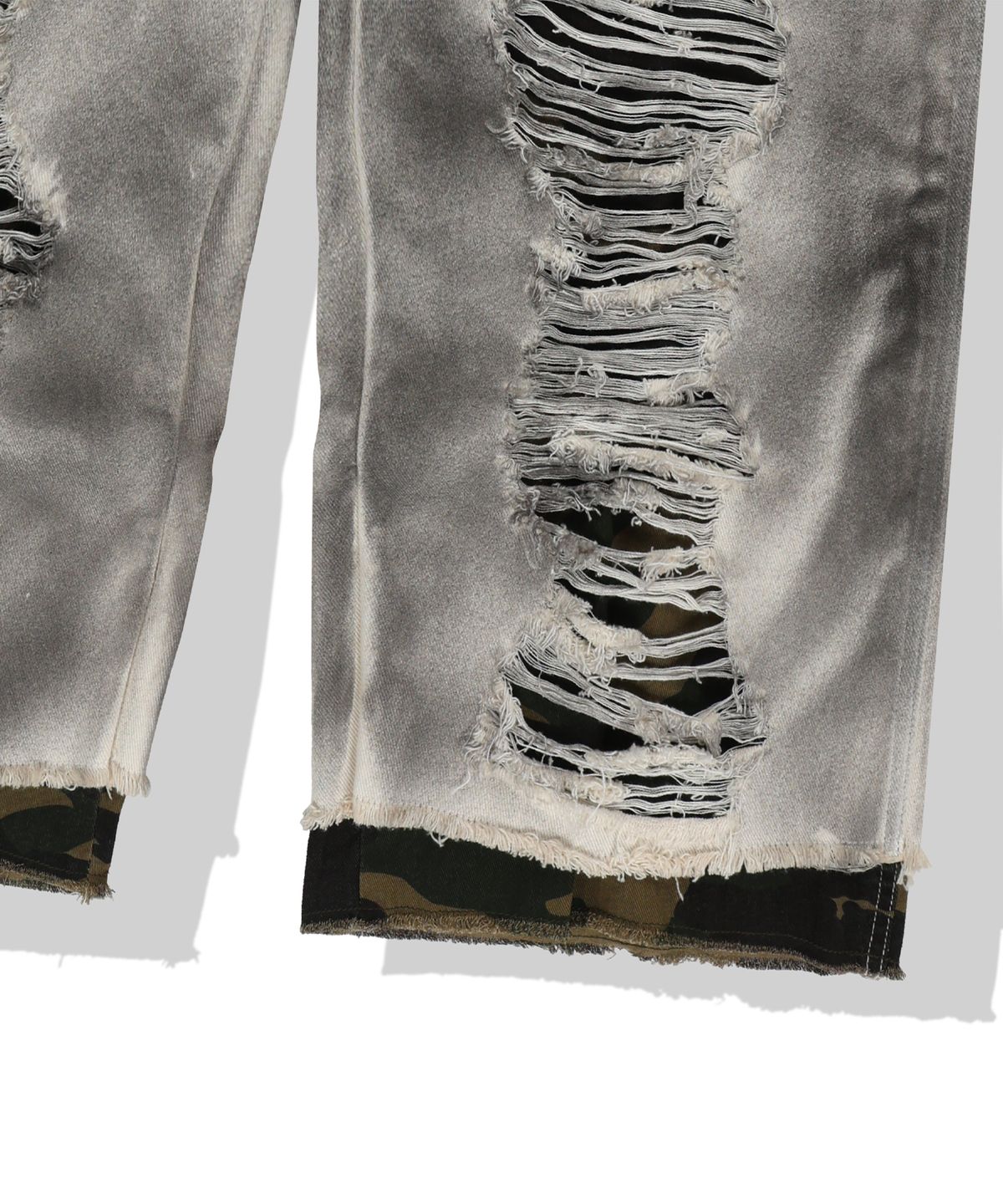 낫포너드(NOT4NERD) Camo Layered Destroyed Denim Pants - Ivory