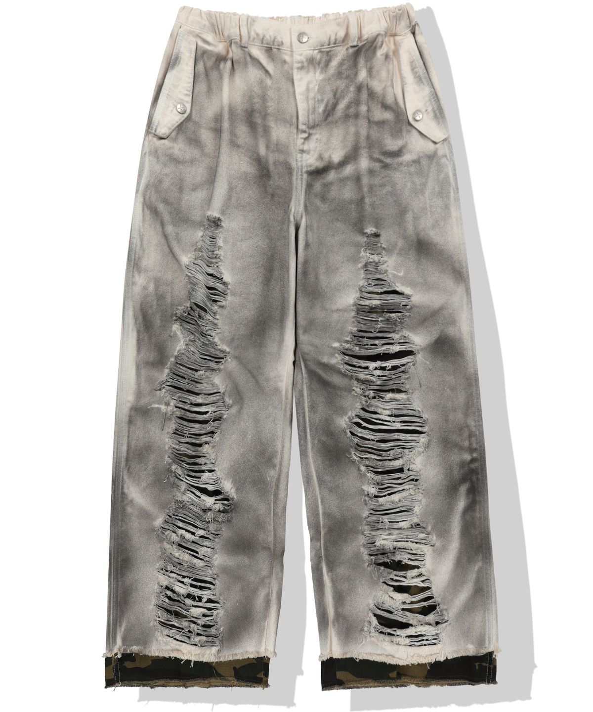 낫포너드(NOT4NERD) Camo Layered Destroyed Denim Pants - Ivory