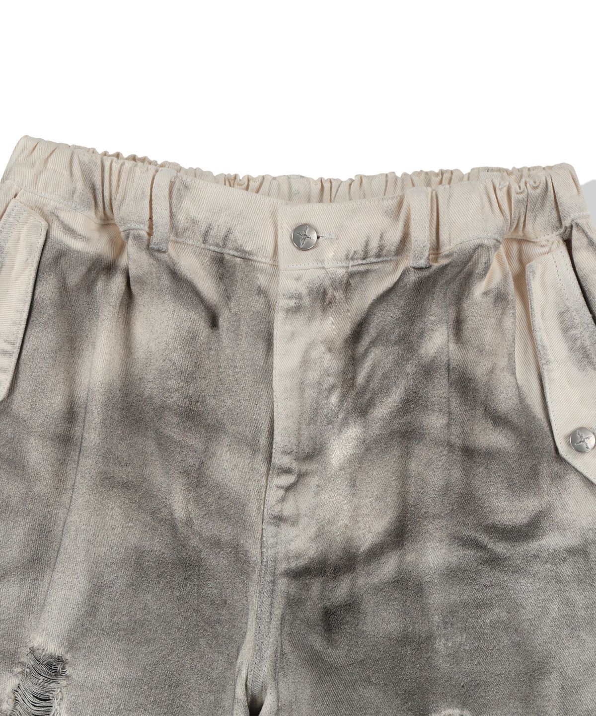 낫포너드(NOT4NERD) Camo Layered Destroyed Denim Pants - Ivory