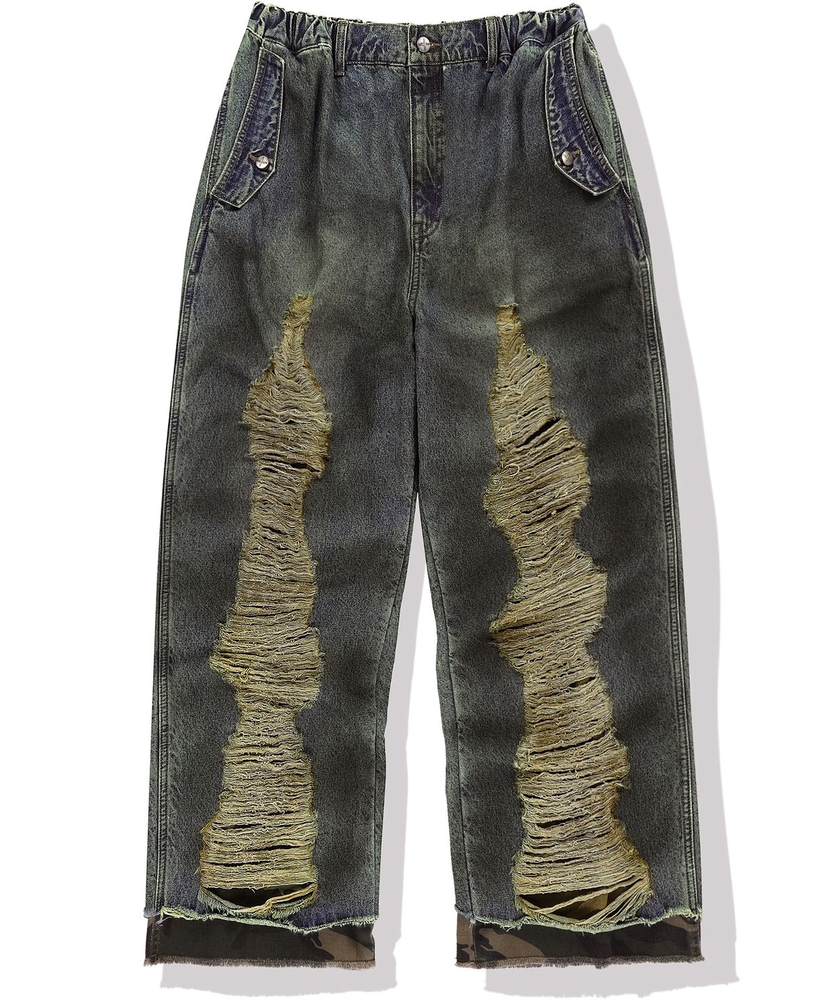 낫포너드(NOT4NERD) Camo Layered Destroyed Denim Pants - Deep Blue
