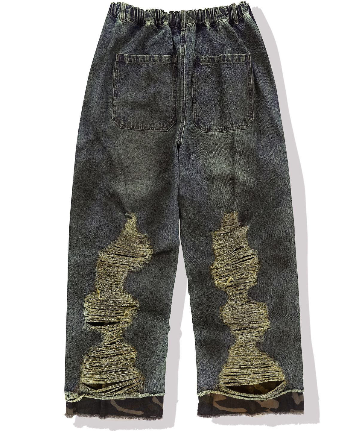 낫포너드(NOT4NERD) Camo Layered Destroyed Denim Pants - Deep Blue
