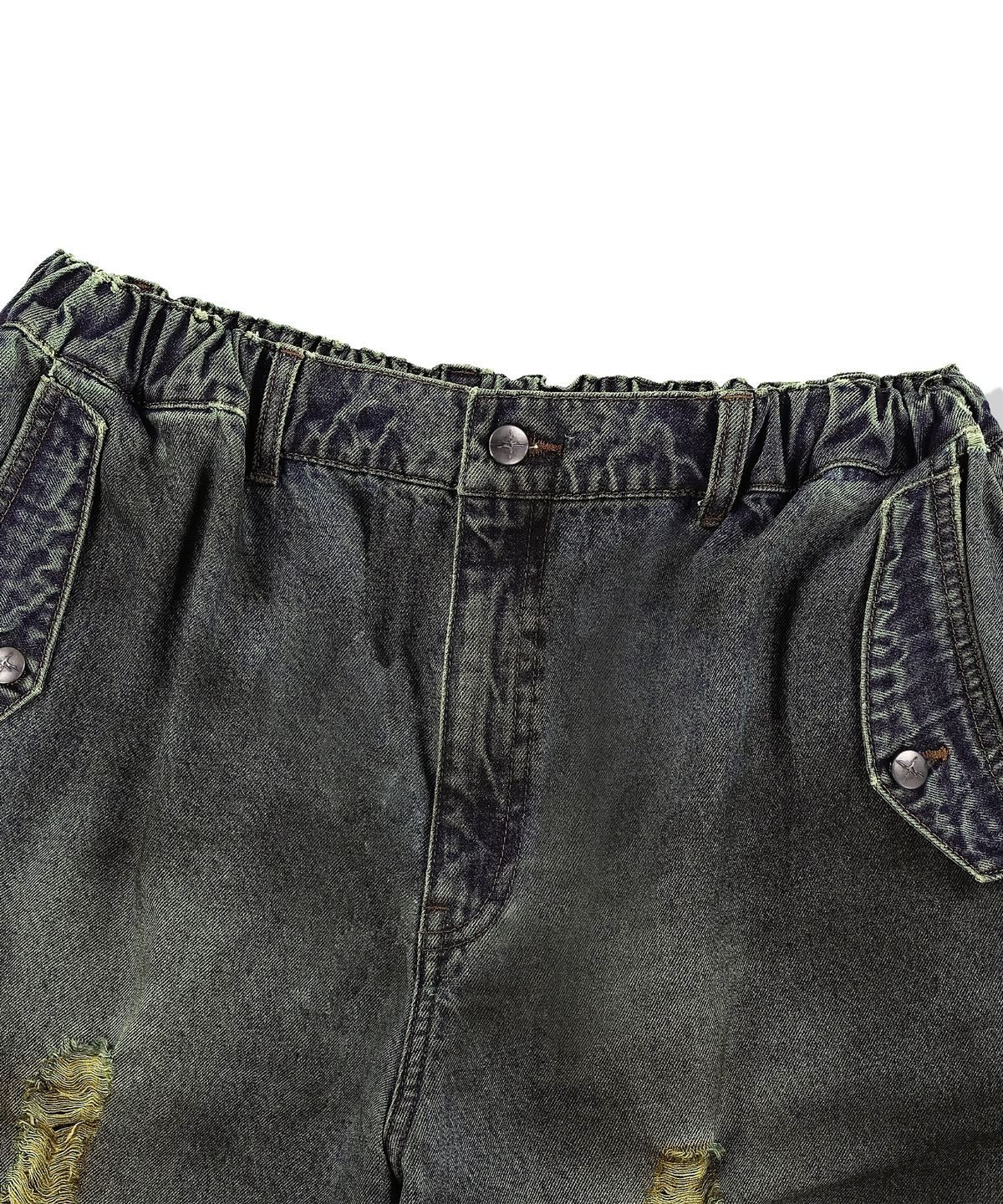 낫포너드(NOT4NERD) Camo Layered Destroyed Denim Pants - Deep Blue