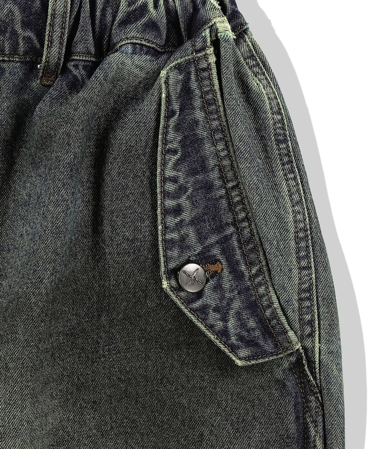 낫포너드(NOT4NERD) Camo Layered Destroyed Denim Pants - Deep Blue