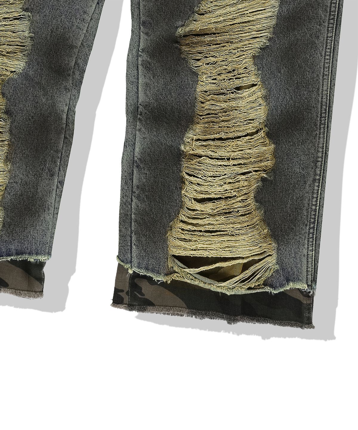 낫포너드(NOT4NERD) Camo Layered Destroyed Denim Pants - Deep Blue
