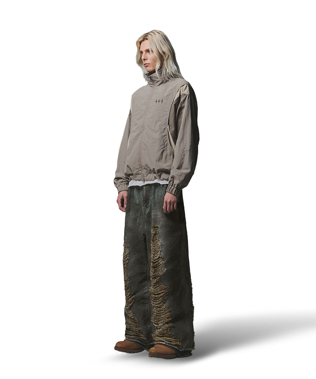 낫포너드(NOT4NERD) Camo Layered Destroyed Denim Pants - Deep Blue
